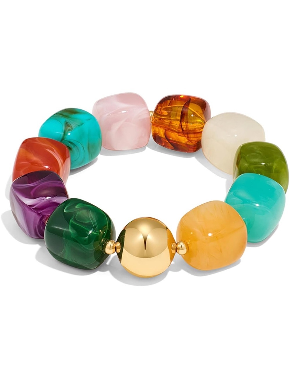 Multicolor Chunky Beaded Bracelet with Gold Accent